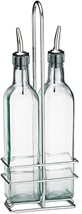 Tablecraft Olive Oil Bottle Set With Two 16 Oz. Square Bottles/Chrome Rack