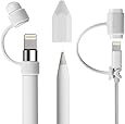 [3-Piece] Fintie for Apple Pencil Cap Holder / Nib Cover / Lightning Cable Adapter Tether for iPad Pro Pencil, White