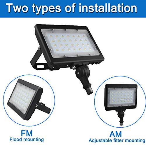 Dephen 50W LED Flood Light, 6500Lm LED Work Lights, IP65 Waterproof 5000K Outdoor Security Lighting, Adjustable Bracket-mount and 1/2'' Knuckle-mount, 175W MH, HPS Bulbs Eq.(UL-Listed)