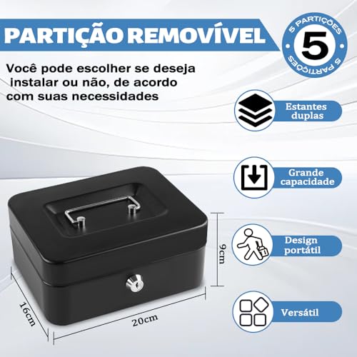 Caixa de Dinheiro, Caixa com Cadeado, Cofres de Dinheiro em Lojas de Conveniência, com Bandeja para Dinheiro e Fechadura com Chave