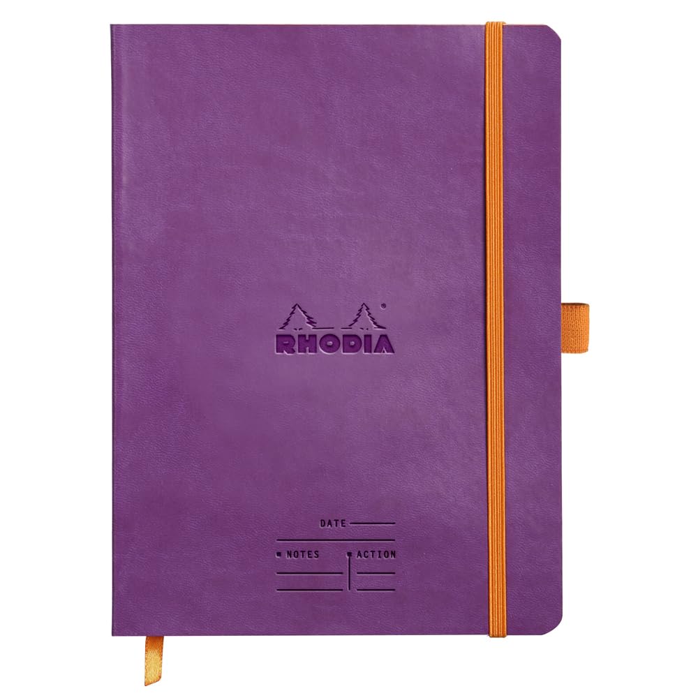 RHODIA 117790C - Soft Notebook Meeting Purple - A5+ - Pre-Printed Date/Notes/Action|160 Detachable Pages - Clairefontaine Paper 90g|Marque-Page, Pencil Holder - Faux Leather Cover - Rhodiarama