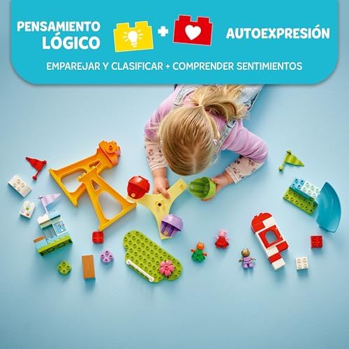 LEGO Duplo Peppa Pig Parque de Diversões Feira com Roda Gigante e Brinquedo Slide e 3 Figuras, Jogo para Classificar por Cores e Desenvolver Habilidades Motoras Finas para Meninas e Meninos 2+ Anos 10453
