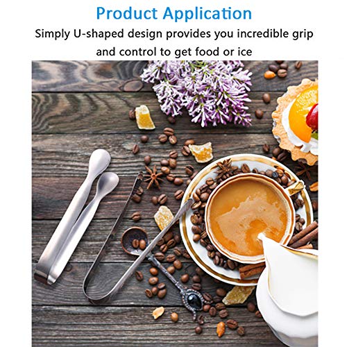 Huture 6 PCS Stainless Steel Mini Sugar Flatware Pastry Ice Tongs Pom Cube Pliers Candy Appetizers Serving Clip 11cm Dishwasher Safe Kitchen Tongs for Wedding Party BBQ Tea Coffee Bar Grill, Silver - Thumbnail 5