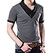 100% Cotton Mens Casual Stitching V-Neck Button Slim Muscle Tops Tee Short Sleeve T- Shirts(US L/Asia Tag 2XL, Grey)