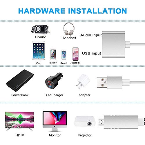 Compatible with iPad iPhone to HDMI Adapter Cable, Digital AV Adapter Support 1080P HDTV Compatible with iPhone iPad Android phone to TV Projector Monitor