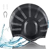 Ssking Swim Cap Keeps Hair and Ear protector -100% Silicone with Nose Clip &Ear Plugs for Women and Men (Black)