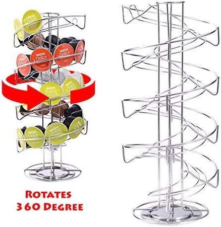 Kaysev Revolving Coffee Pod Holder Rack for Dolce Gusto Capsules - Spiral 360 Degree Rotating Spinning Carousel Tower Stand Nescafe Chrome Finish Kitchen New (30 Capsules) by KAYSEV