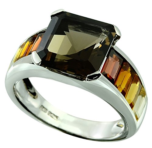7.08 Carats Smoky Quartz with Citrine, Madeira Citrine, and Garnet Sterling Silver Ring (6)