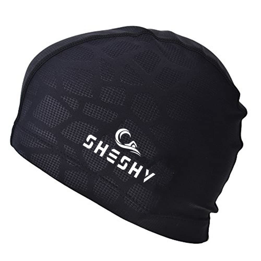 SHESHY Swimming Cap, Bathing Cap, Flexible Cap Swimming Hat, Nylon Spandex Fabric Cotton PU Fiber Swim Cap for Men Women Kids