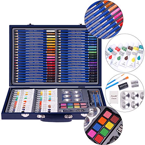 101 Piece Professional Art Set with Wooden Drawing Easel and 2 Drawing