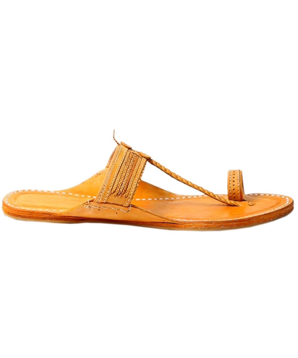 ekolhapuri handmade authentic genuine leather regular light yellow ladies kolhapuri chappal