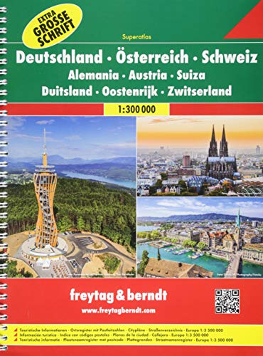 Germany / Austria / Switzerland Atlas with Extra Large Text: FBA035 (English, Spanish, French, Italian and German Edition) by Freytag-Berndt und Artaria