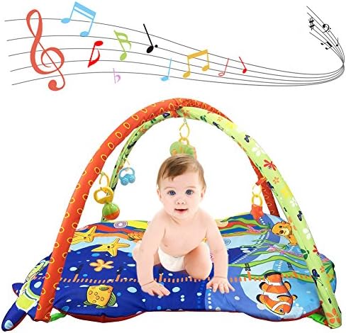 Anjojo Grow-with-me Activity Gym PlayMat 3-in-1 Musical Toys Perfect baby Lay,Play &amp; Tummy Time (Blue)