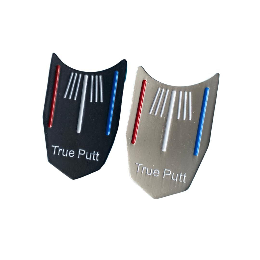 True Putt Golf Ball marker with golf alignment lines. Golf Ball Markers for Putting Green, 2 pack black and silver (Markers Only)