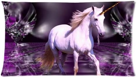 Pretty White Unicorn in Fantasy Purple Crystal World Custom King Size Pillowcase DIY Pillowslips Roomy in Size 20 * 36 Inch
