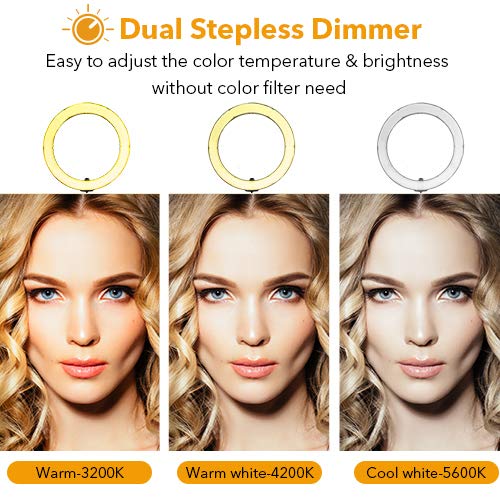 [Upgraded] 18inch LED Ring Light w/ 78" Stand, 720 LED 3200-5600K Warm/White, Digital Display Dimmable Video Light, Camera Phone Holder & Carrying Case, USB Power Output for Studio Makeup Live Vlogger