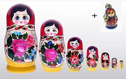 New Hand Painted Russian Nesting Doll Matryoshka 7 Piece Set of wooden dolls of decreasing Size placed One Inside the Other Made In Russia
