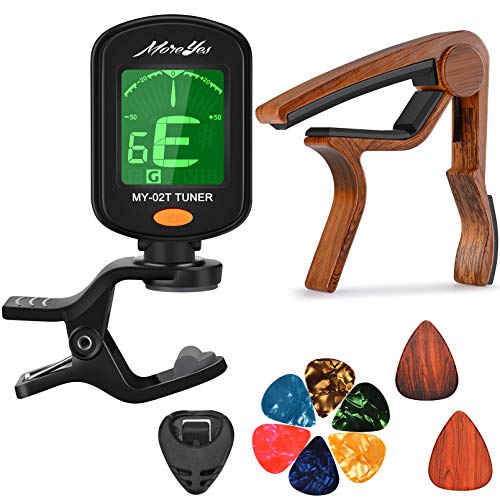 MOREYES Gitarren-Kapodaster GC-9 Rosenholz, schnell wechselbar, Zubehör für Akustikgitarren, Trigger-Kapodaster mit gratis Gitarrenplektren
