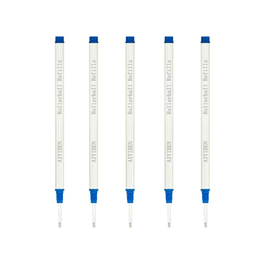 Rollerball Pen Refills - Smooth Writing German Ink and Fine 0.5 mm Threaded Rolling Ball Refills (5 x Blue)