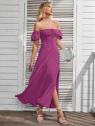 KUTUMAI Women's Summer Off Shoulder Maxi Dress Puff