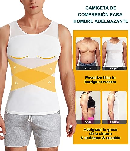SUNACGO - Camiseta Interior Deportiva para Hombre Body Faja Moldeador de Compresión Camisa de Reductora para el Cuerpo Control de Abdomen