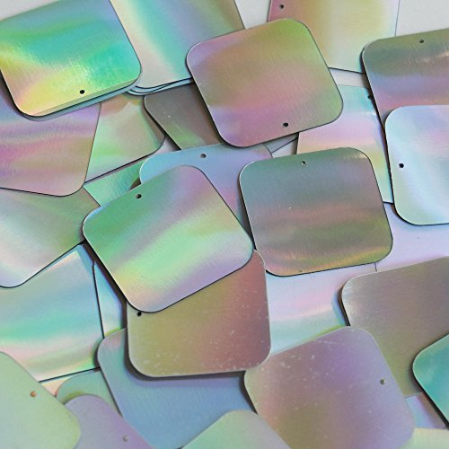 Silver Lazersheen Metallic Square 30mm Couture Sequin Paillettes. Made in USA. Loose sequins for embroidery, bridal, applique, arts, crafts, and embellishment.