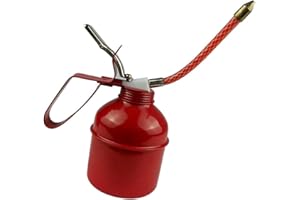 Lever Style Manual Oiler Can,Red Iron Flexible Hose Oil Can for Machinery Vehicles, Household Maintenance with Hose for Acces