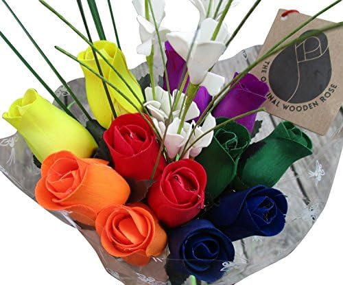 Autism Awareness Flower Bouquet Closed Bud Rainbow Colors (1 Dozen)