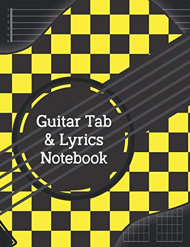 Guitar Tab & Lyrics Notebook: Yellow Checkered 71 Blank Stave Chart Pages - 71 Lyrics Pages With Chord Diagrams - 8.5"x11" - 148 Pages