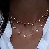 wanmanee New Multilayer Choker Necklace Star Moon Chain Gold Women Jewelry Fashion