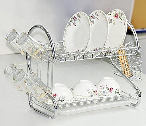 Vansop 2 Tiers Kitchen Dish Cup Drying Rack Drainer Dryer Tray Cutlery Holder Organizer(US STOCK)