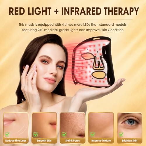 Red Light for Face, Led Mask for Face Spectrum Mask 850nm and Red Light 630nm, 460nm, 4 Gears Energy Adjustment, Black