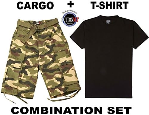 CottonNet Men's Cargo Shorts w/ Belt + CottonNet T-Shirt Combination Full Set (36, Army Camo)