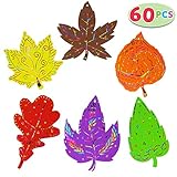 JOYIN 60-Piece Colorful Magic Leaf Crafts Paper with 6 Designs for Kids, Party Favor Supplies Decoration,Gift Tags, Fall Autumn Thanksgiving Craft