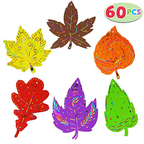 JOYIN 60-Piece Colorful Magic Leaf Crafts Paper with 6 Designs for Kids, Party Favor Supplies Decoration,Gift Tags, Fall Autumn Thanksgiving Craft