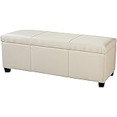 BELLEZE Storage Faux Leather Ottoman, 47 Inch Bench Bedroom Bench with Safety Close Hinge, Extra Long Ottoman with Storage for Living Room, Entryway, Foot Rest, Support 300lbs - Cream