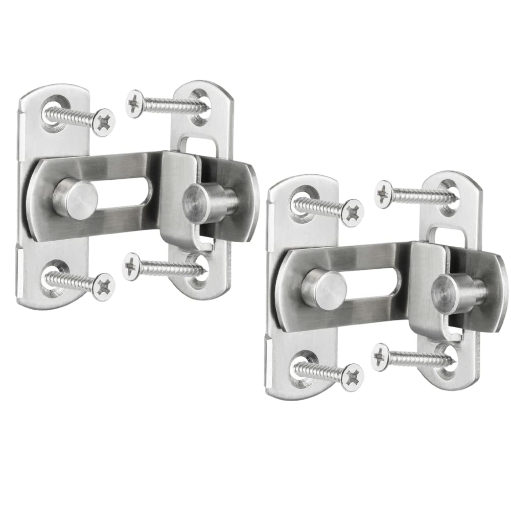 2 Pack 90 Degree Stainless Steel Right Angle Buckle Gate Latch Stainless Steel Door Bolt Lock with Screws Flip Door Locks Bolts for Doors & Windows (3 inch)