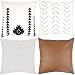 Woven Nook Decorative Throw Pillow Covers ONLY for Couch, Sofa, or Bed Set of 4 18x18 20x20 and 22x22 inch Modern Design 100% Cotton Stripes Geometric Faux Leather Amaro Set (18'' x 18'')