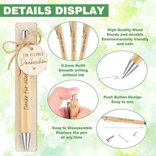 Tuxvealu 20 PCS Bolígrafos Negro, Boligrafo de Bambu Retráctil, Bolígrafos Personalizados con Colgante, Cuerda y Tabla de Madera, Regalo para Boda Invitados, Trabajo, Profesora, Regalo de Graduación