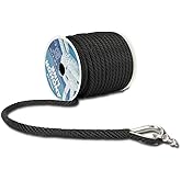 MARINE SYSTEM Made 3/8 Inch 100FT 150FT Premium Solid Braid MFP Anchor Line Braided Anchor Rope/Line with Stainless Steel Thimble and Shackle (3/8" x 100')