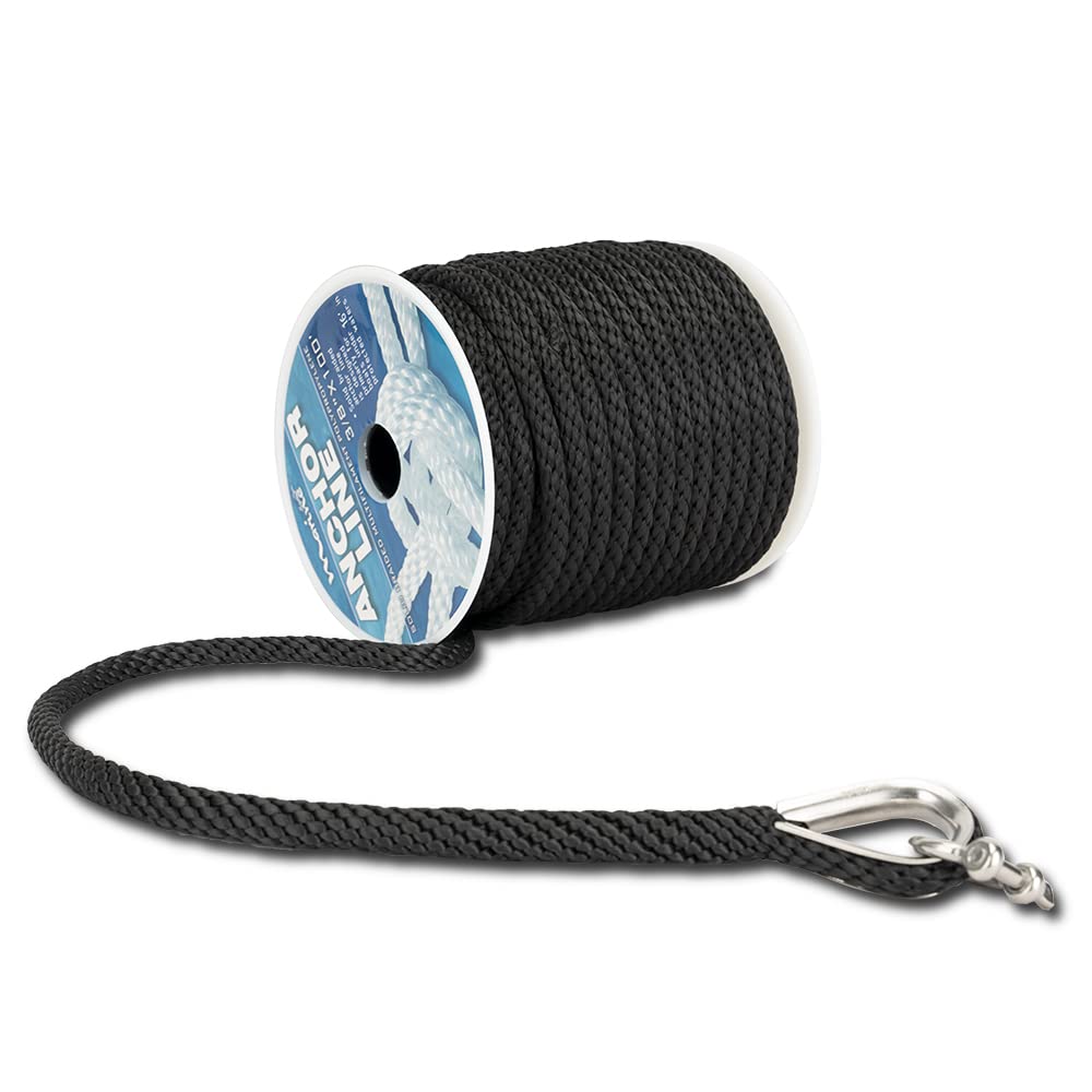 Photo 1 of MARINE SYSTEM Made 3/8 Inch 100FT 150FT Premium Solid Braid MFP Anchor Line Braided Anchor Rope/Line with Stainless Steel Thimble and Shackle (3/8" x 150')