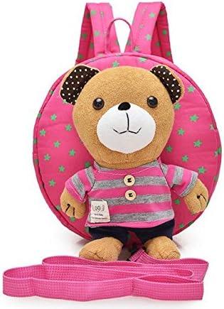 Kids Child Anti-lost Walking Cartoon Bear Shoulder Bag Harness Safety Strap Backpack (Rose red-stripe)