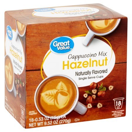 Great Value Hazelnut Cappuccino Mix Naturally Flavored Single Serve Cups, 0.53 oz, 18 count
