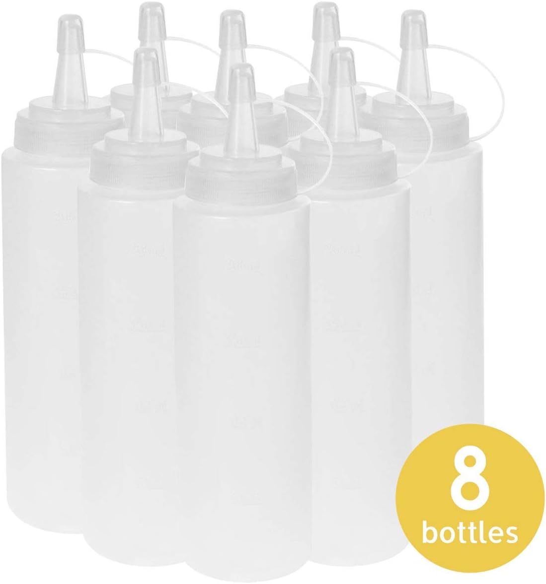 Squeezy Sauce Bottles for Cooking with Attachable Cap Lid, Large, Clear