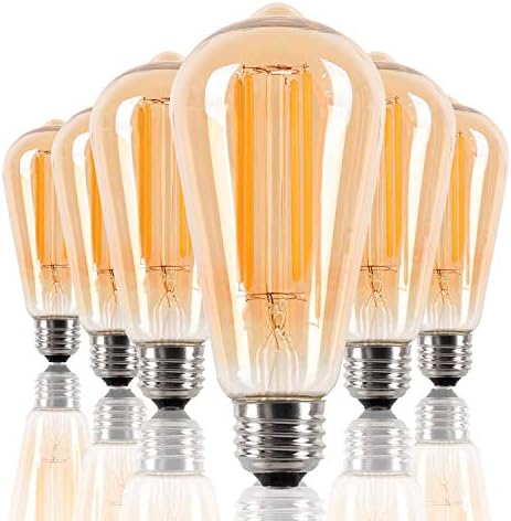 Edison Light Bulbs 5W (6 Pack) - 60 Watt Equivalent - Vintage Dimmable Warm White LED Long Filament Light Bulbs - Amber Glass Decorative Light Bulbs - No Stroboflash,ST64 2200K E26 110V 90Ra UL listed