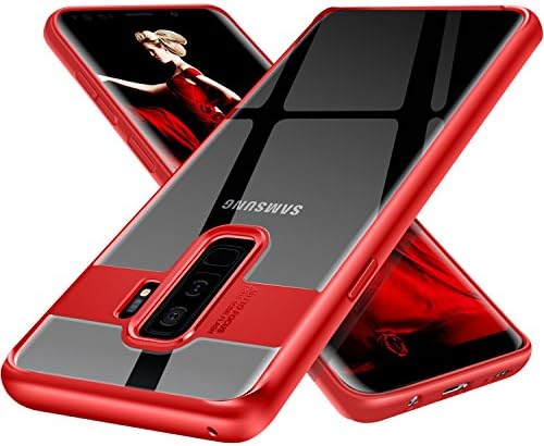 GeekZone Galaxy S9 Plus Hard Case Clear, Slim Lighttweight Full-edge Proctection Case + Soft TPU Bumper Scratch Resistant Clear PC Back with Minimalist Desgin for Samsung Galaxy S9 Plus - Red