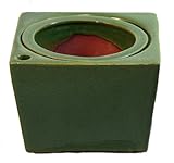 Square Self Watering Ceramic Pot with Felt Feet - Green - 6