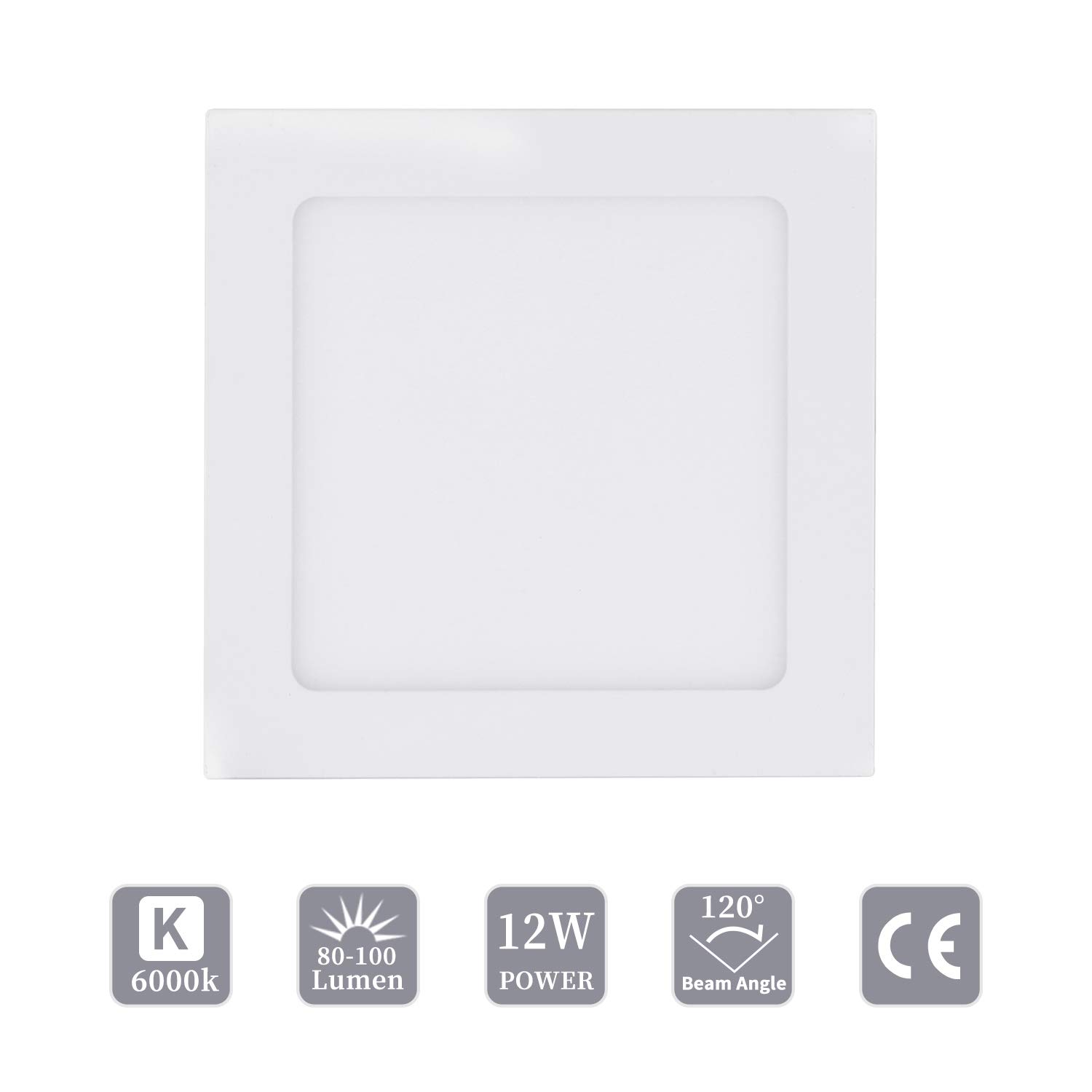 FOCUHUNTER LED Panel Light 12W 6000K Modern Energy Saving Recessed Square Round Ceiling Light Slim Lamp for Residential and Commercial Lighting (Square)