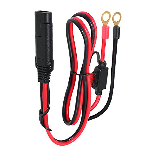 HeavenLights 2FT SAE to O Ring Battery Connectors Terminal Harness for Motorcycle, Car, Tractor and Others with 10A Protection Fuse for Safety