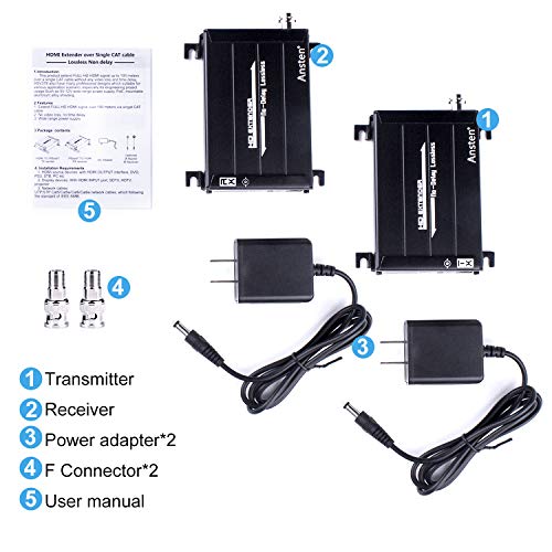 HDMI Over Coax Extender,Ansten HDMI Transmitter and Receiver Support 1080P Full HD HDMI Signal Lossless No Delay, Up to 300m/984FT HDMI Extender Via Coaxial Cable with BNC Port and F Connector - Thumbnail 6